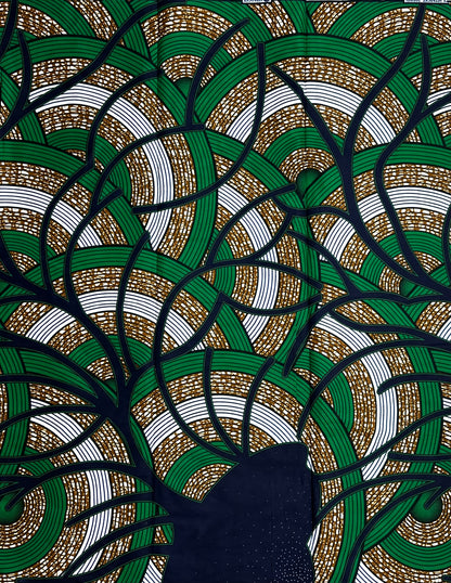 African Print Fabric, Ankara - Green, Brown, White Fabric