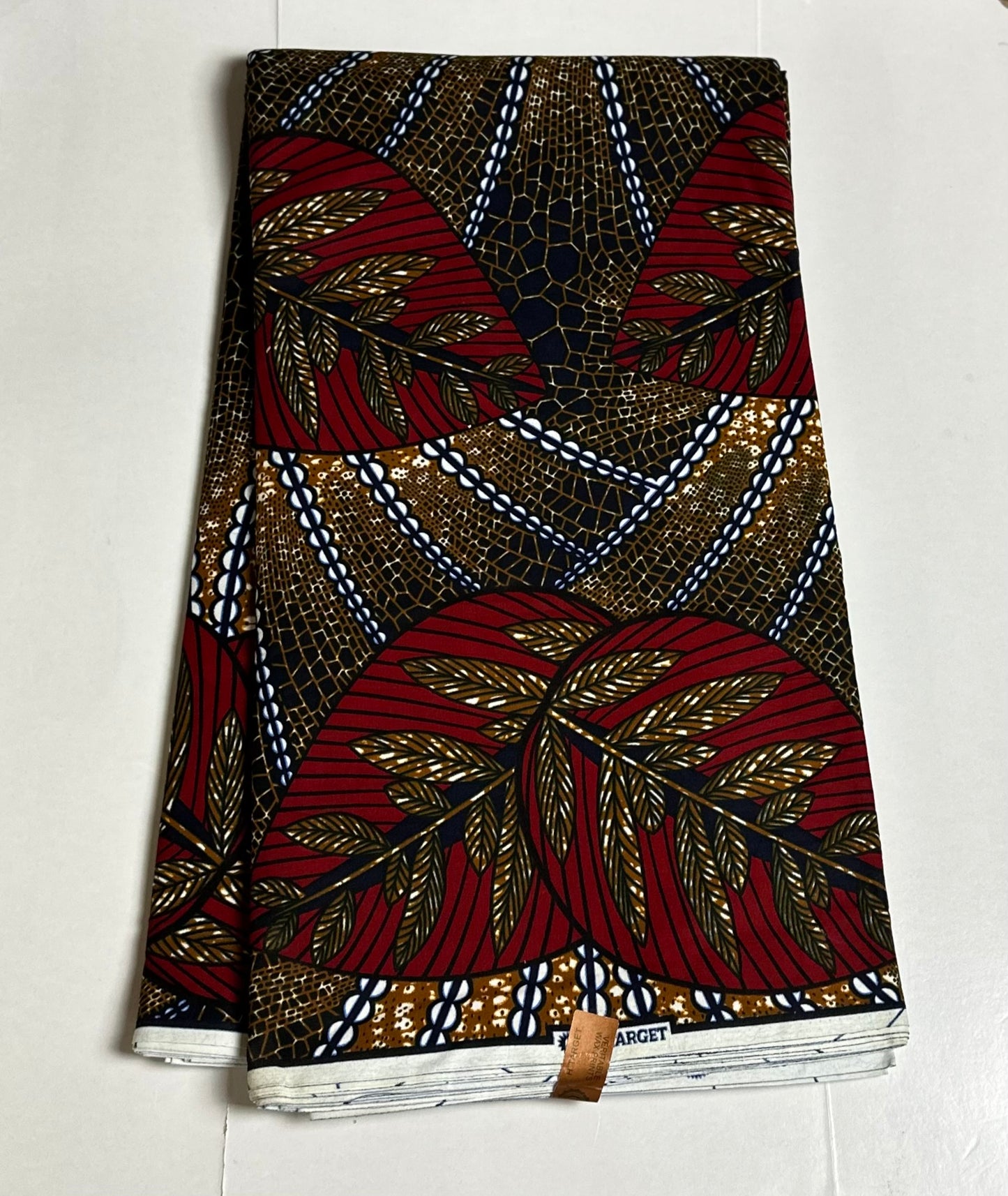 African Print Fabric, Ankara - Red, Brown Fabric