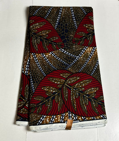 African Print Fabric, Ankara - Red, Brown Fabric
