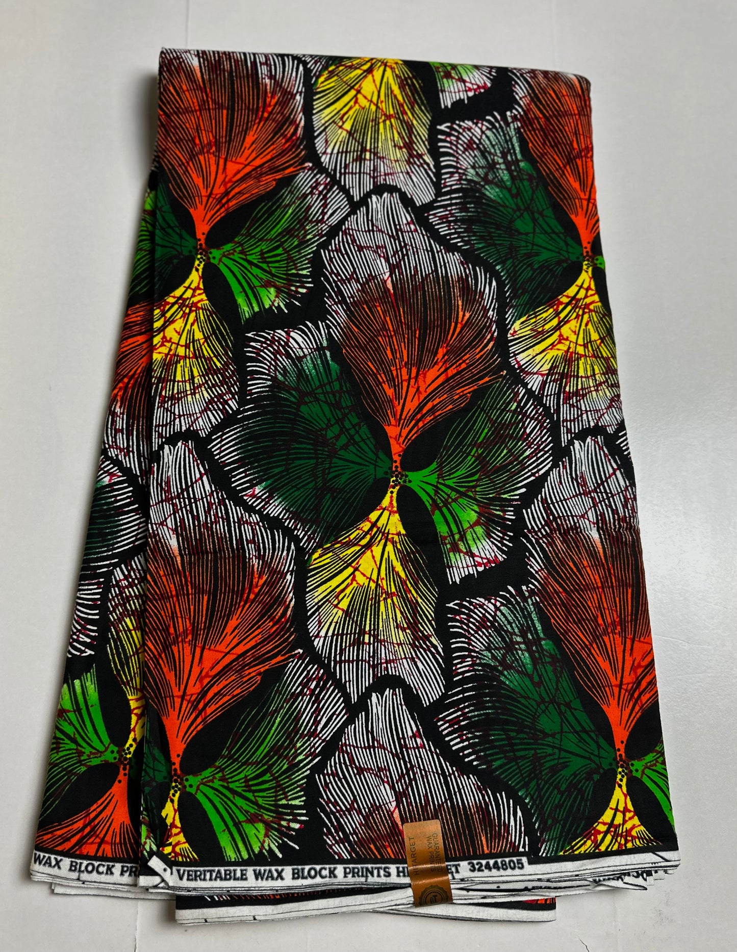 African Print Fabric, Ankara - Grey, Yellow, Green Fabric
