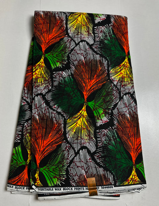 African Print Fabric, Ankara - Grey, Yellow, Green Fabric