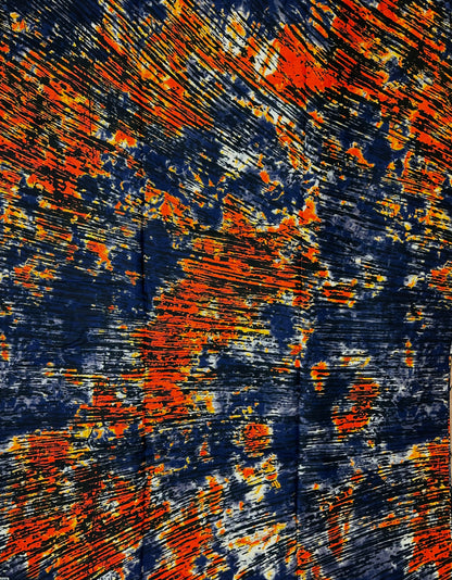 African Print Fabric, Ankara - Blue, Orange Fabric