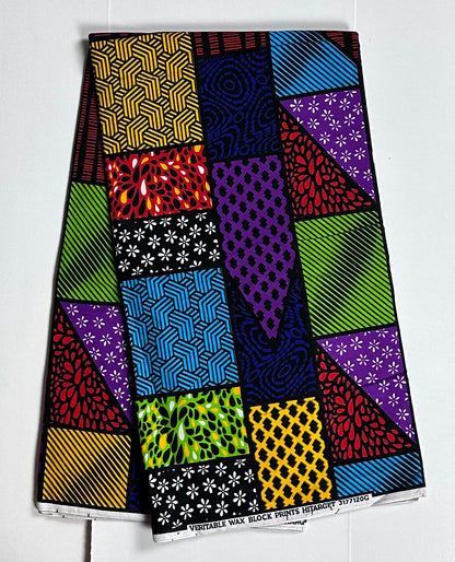 African Print Fabric, Ankara - Green, Blue, Yellow, Red Fabric