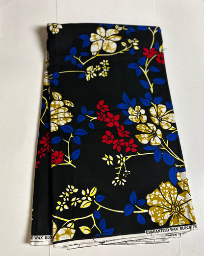 African Print Fabric, - Blue, Red, Beige Ankara Fabric
