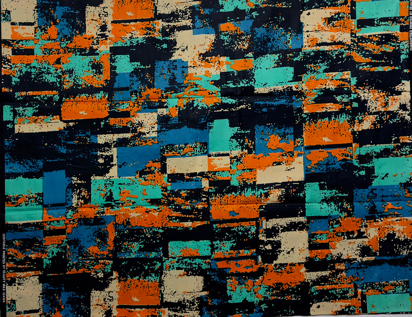 African Print Fabric, Ankara - Orange, Blue, Beige, Fabric
