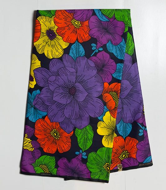 African Print Fabric, Ankara - Yellow, Purple, Orange, Green Fabric
