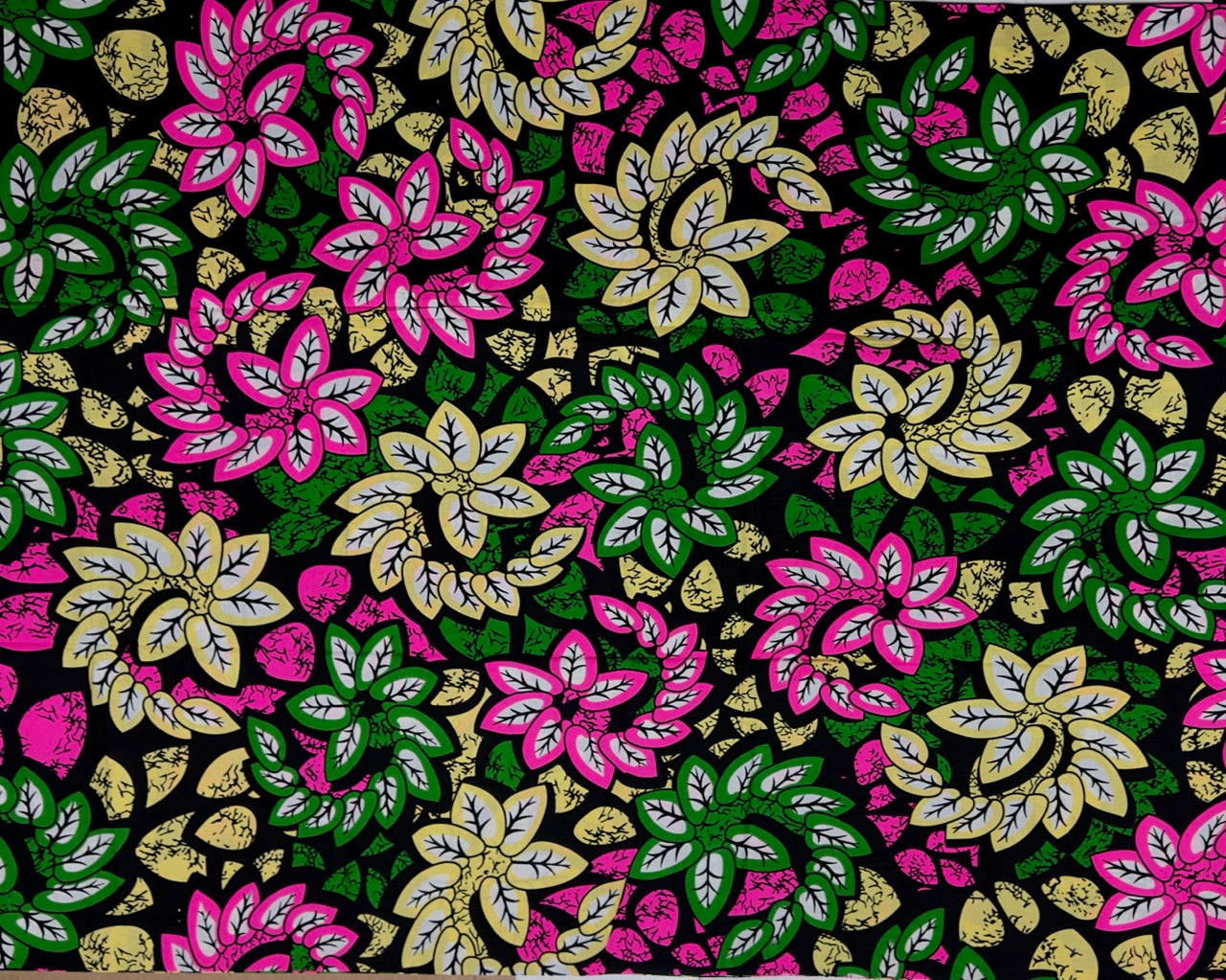 African Print Fabric, Ankara - Pink, Green, Beige Fabric