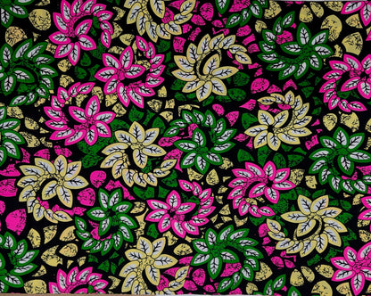 African Print Fabric, Ankara - Pink, Green, Beige Fabric