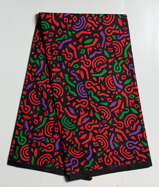 African Print Fabric, Ankara - Red, Green, Purple Fabric