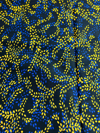 African Print Fabric, Ankara -Blue, Yellow Fabric