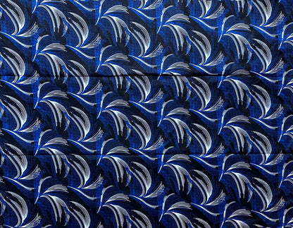 African Print Fabric, Ankara - Blue, Black, White Fabric
