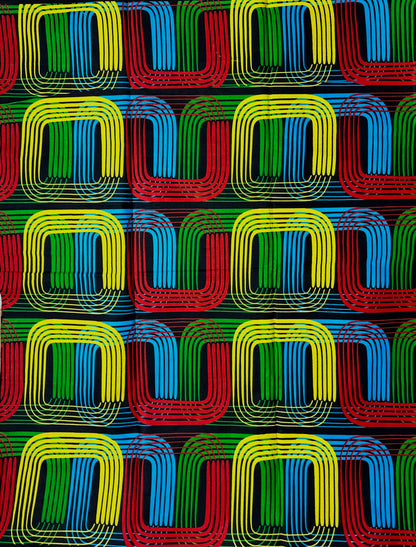 African Print Fabric, Ankara - Blue, Green, Red, Yellow Fabric