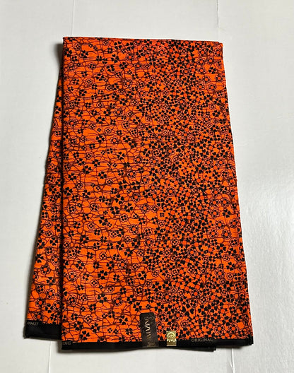 African Print Fabric, Ankara - Orange Fabric