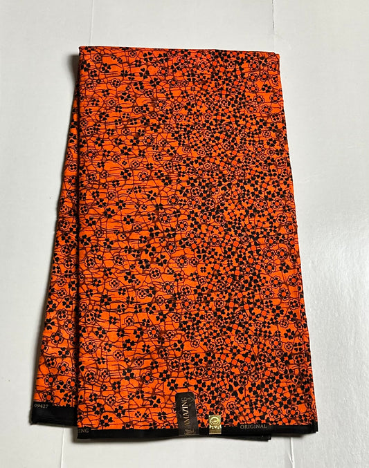 African Print Fabric, Ankara - Orange Fabric