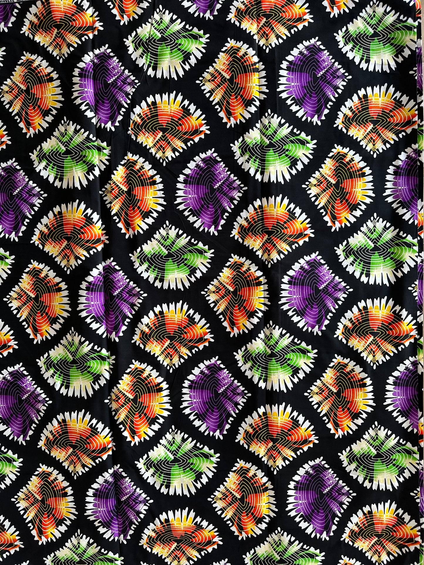 African Print Fabric, Ankara - Purple, Green, Orange Fabric