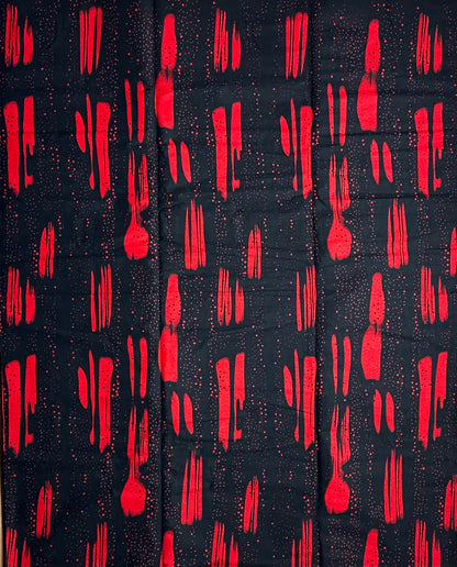 African Print Fabric, Ankara - Black, Red Fabric