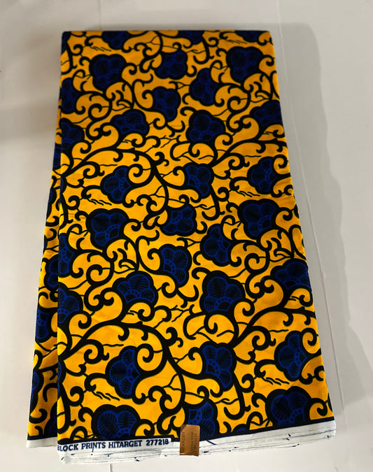 African Print Fabric, Ankara - Yellow, Blue Fabric