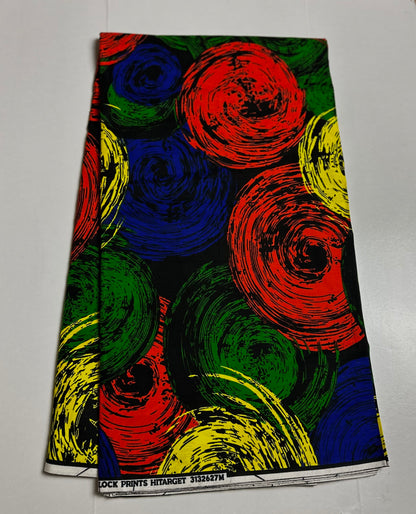 African Print Fabric, Ankara - Green, Blue, Yellow Fabric