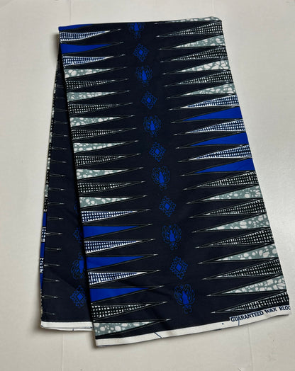 African Print Fabric, Ankara - Blue, Grey Fabric