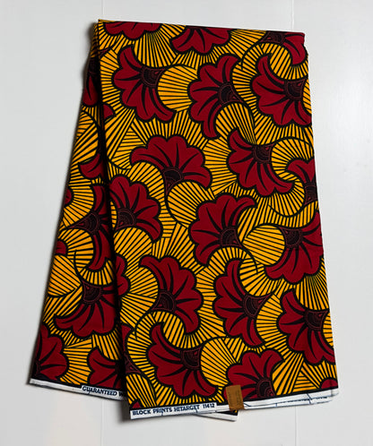 African Print Fabric, Ankara - Yellow, Red Fabric