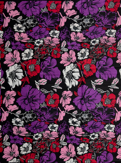 African Print Fabric, Ankara - Purple, Red, White Fabric