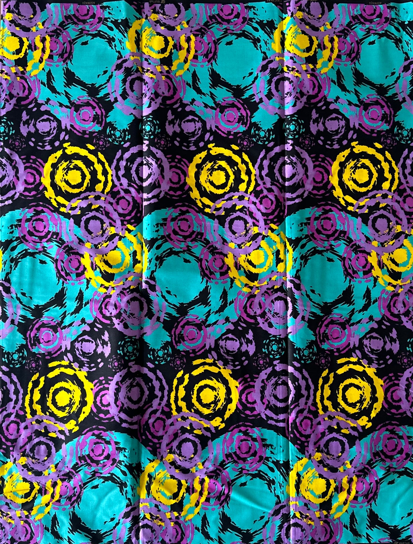 African Print Fabric, Ankara - Purple, Yellow, Aqua Fabric