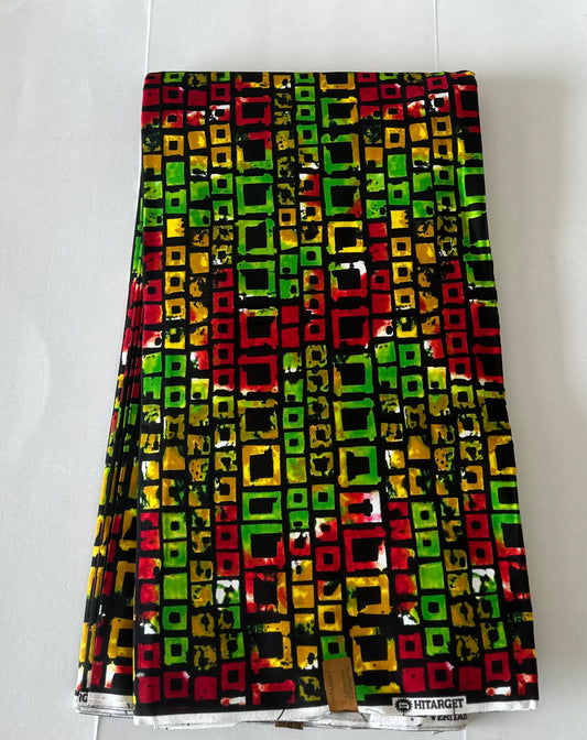 African Print Fabric, Ankara - Red, Green, Yellow Fabric