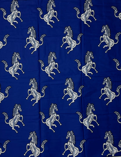 African Print Fabric, Ankara - Blue, White Fabric