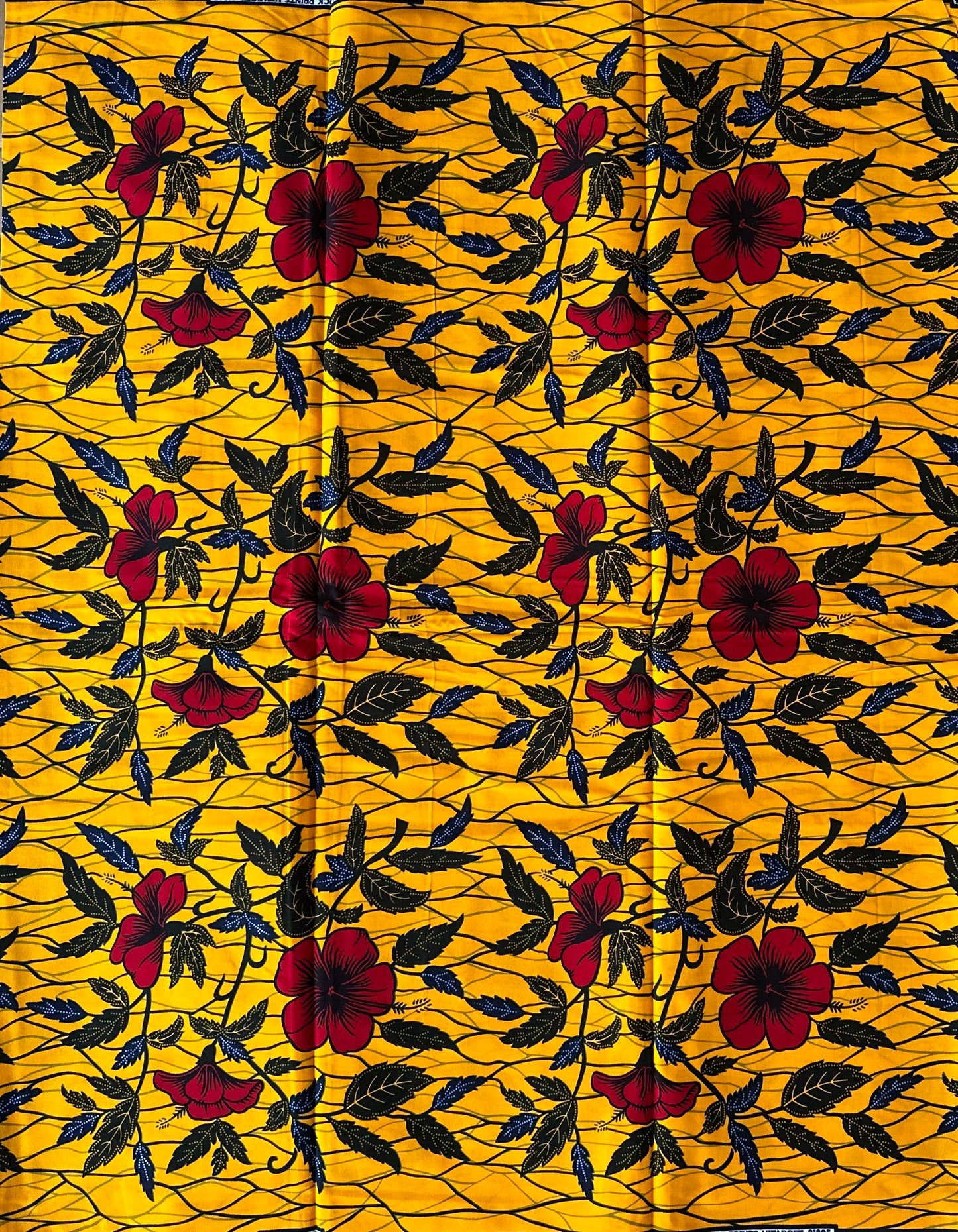 African Print Fabric, Ankara - Yellow, Red Fabric