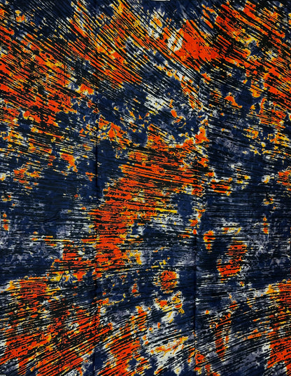 African Print Fabric, Ankara - Blue, Orange Fabric