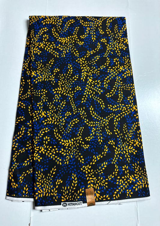 African Print Fabric, Ankara -Blue, Yellow Fabric