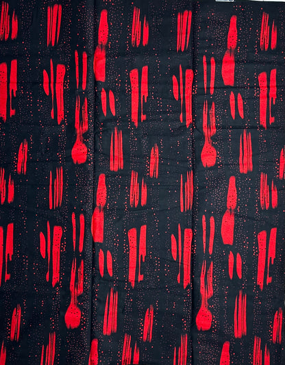 African Print Fabric, Ankara - Black, Red Fabric