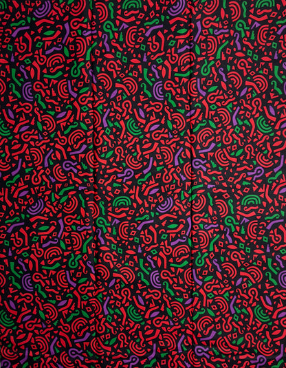 African Print Fabric, Ankara - Red, Green, Purple Fabric