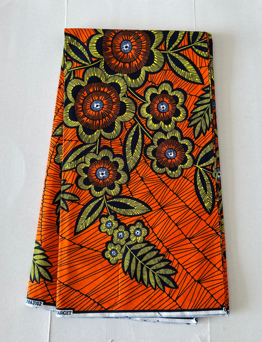 African Print Fabric, Ankara -Orange Fabric, African Clothing