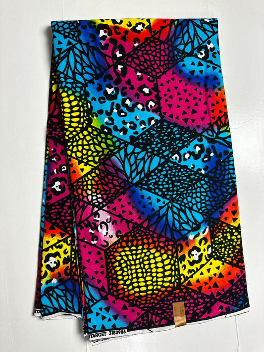 African Print Fabric, Ankara - Pink, Blue, Yellow, Green Fabric