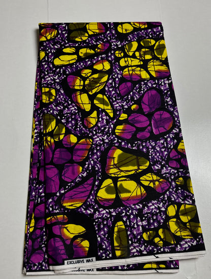African Print Fabric, Ankara - Purple, Yellow Fabric