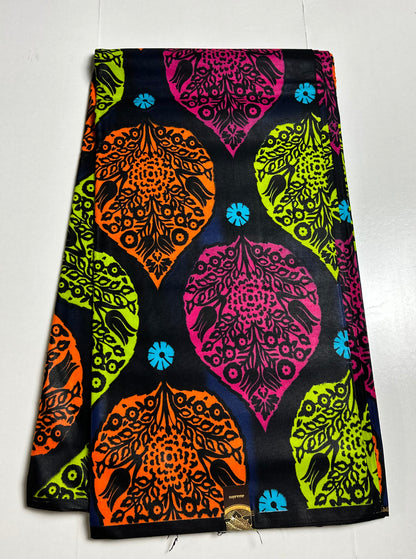 African Print Fabric, Ankara - Orange, Green, Pink Fabric