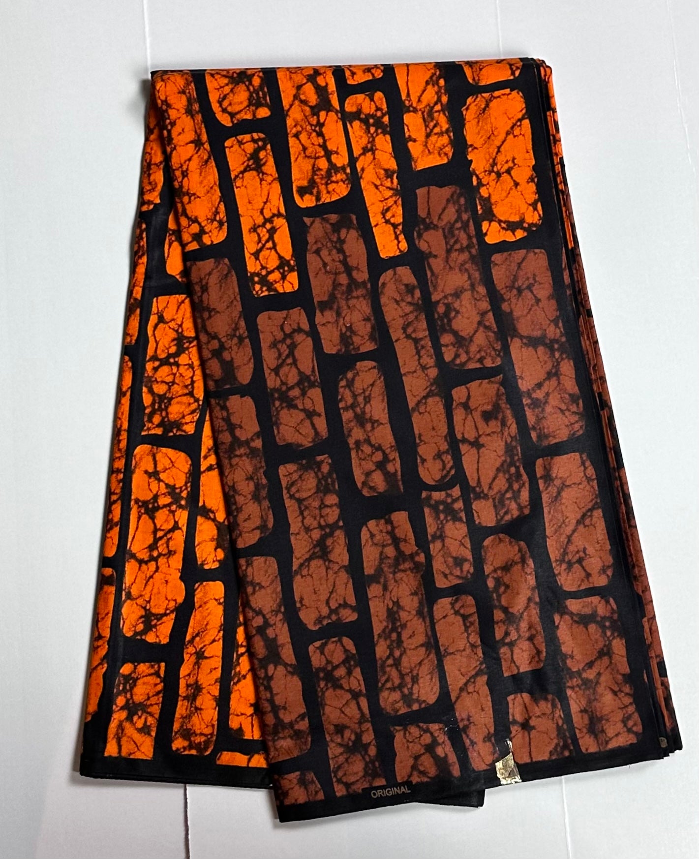 African Print Fabric, Ankara - Orange, Brown Fabric
