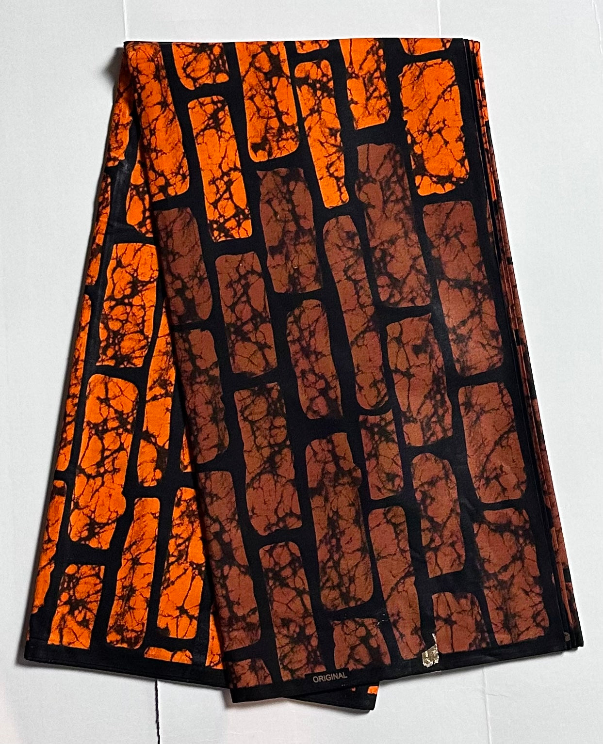 African Print Fabric, Ankara - Orange, Brown Fabric