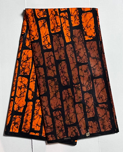 African Print Fabric, Ankara - Orange, Brown Fabric