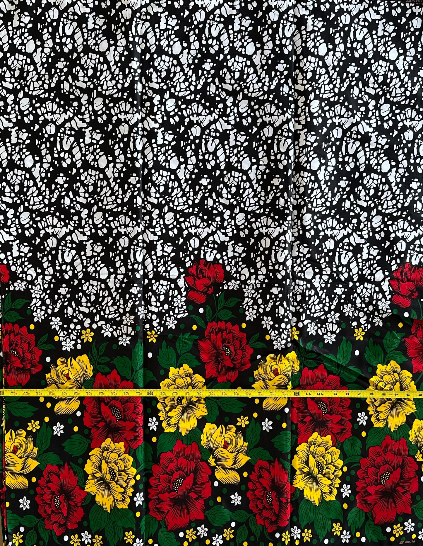 African Print Fabric, Ankara - White, Green, Red, Yellow Fabric