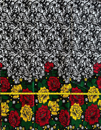 African Print Fabric, Ankara - White, Green, Red, Yellow Fabric