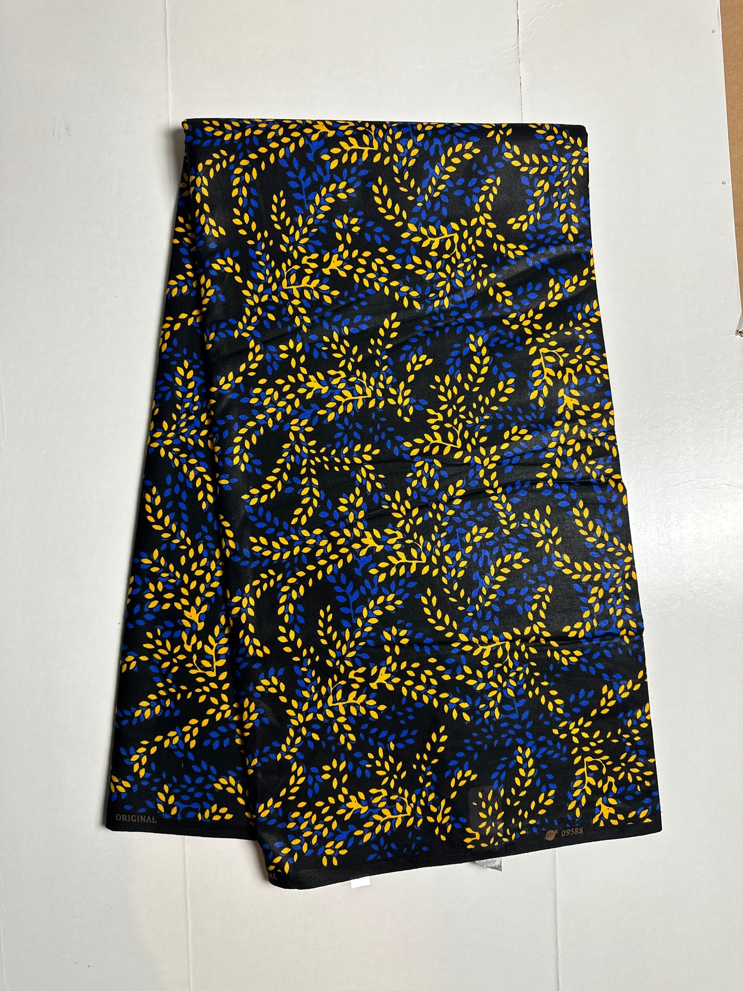 African Print Fabric, Ankara - Blue, Black Fabric