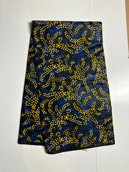 African Print Fabric, Ankara - Blue, Black Fabric
