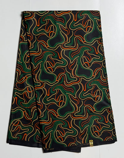 African Print Fabric - Green, Orange, Beige Ankara Fabric