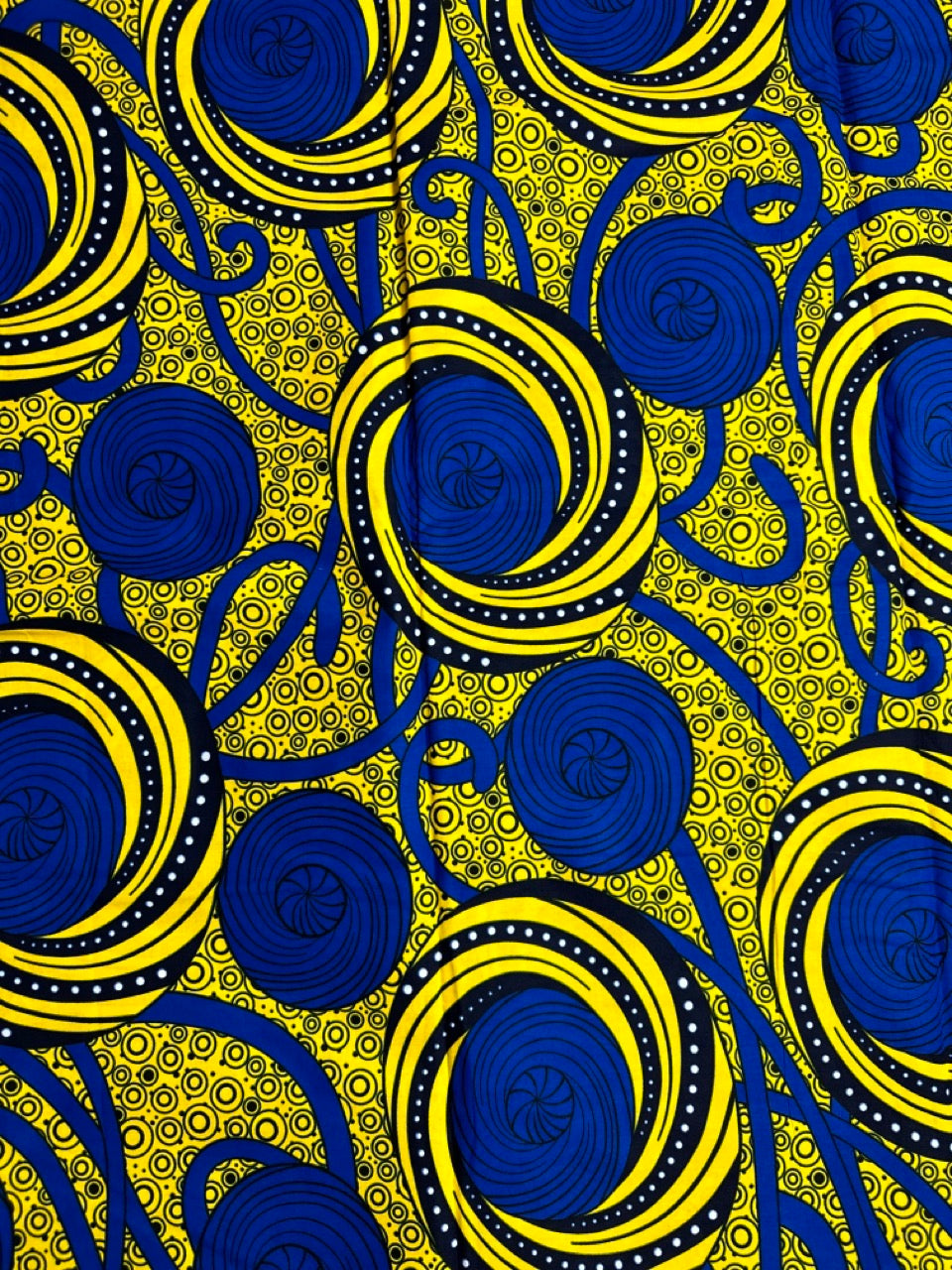 African Print Fabric, Ankara - Blue, Yellow Fabric