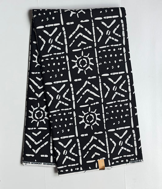 African Print Fabric, Ankara -Black, White Fabric