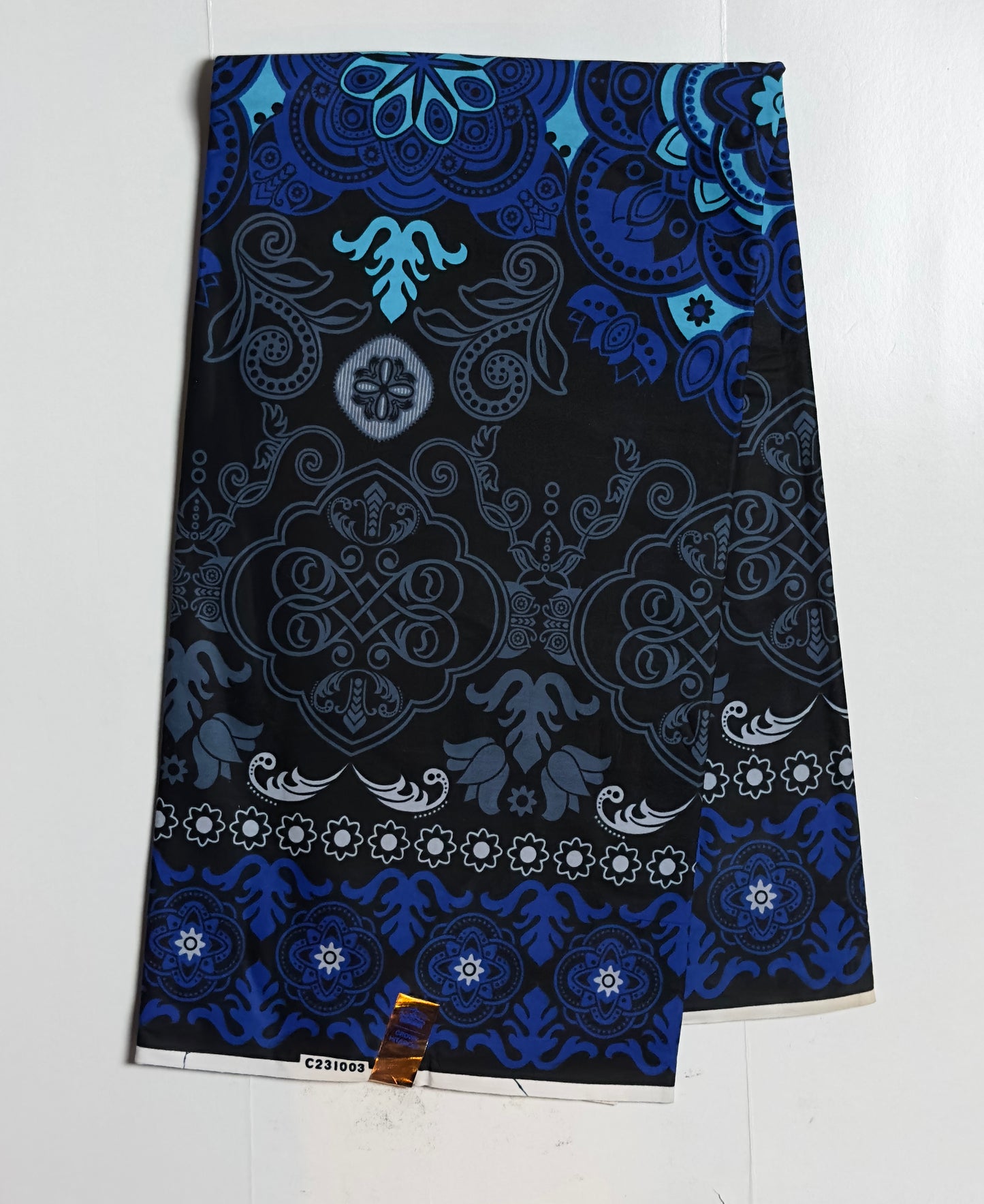 African Print Fabric, Ankara - Blue, Grey Fabric