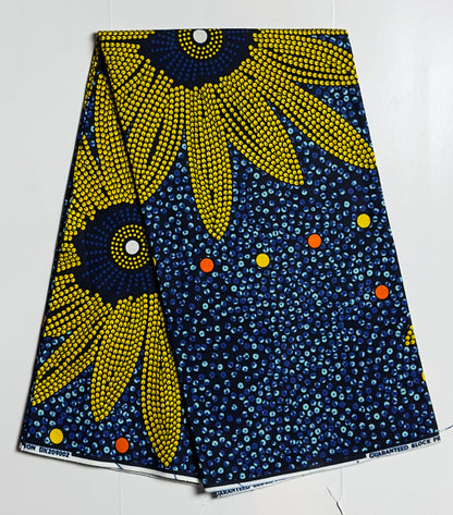 African Print Fabric, Ankara - Blue, Yellow Fabric