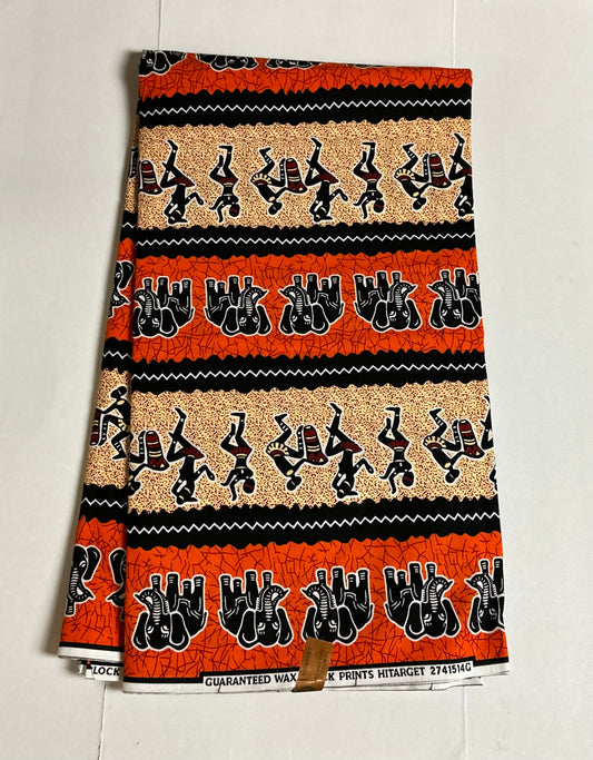 African Print Fabric, -Orange Ankara Fabric